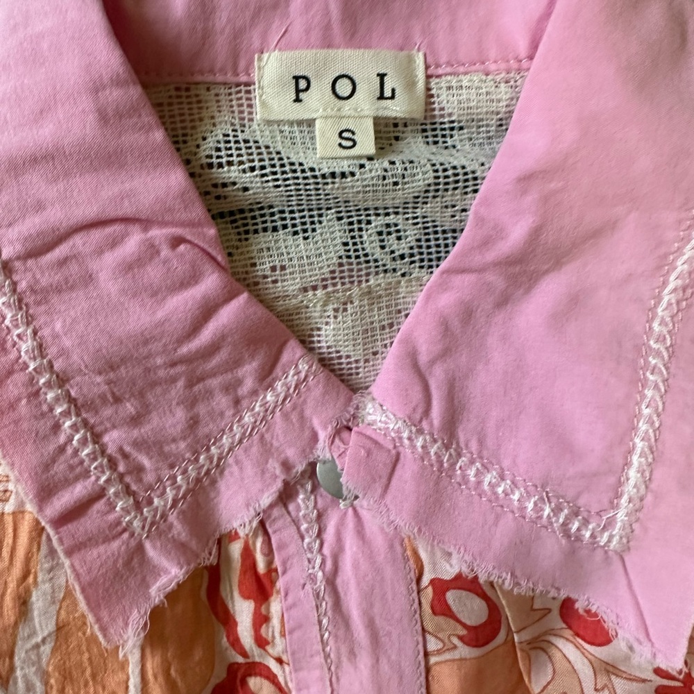 POL S NWOT Pink and Orange Paisley Button Up - Picture 5 of 6